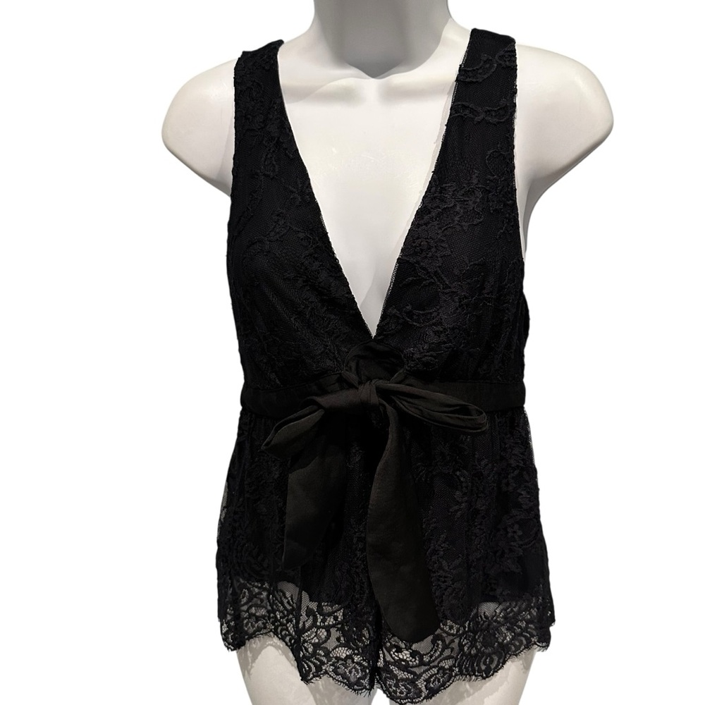 Free People Chante Plunging Lace Tank Top Black Small but runs big New with Tag